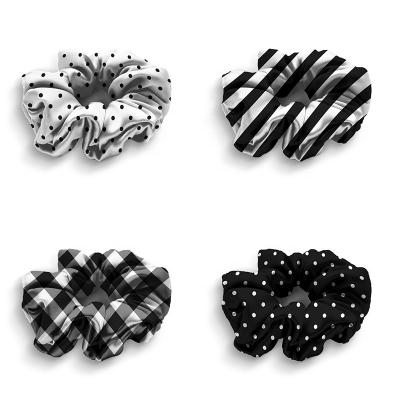 China Black And White Hair Care Fashion Style Stain Band Pattern 100% Silk Hair Scrunchies Head Bands For Girls And Women for sale