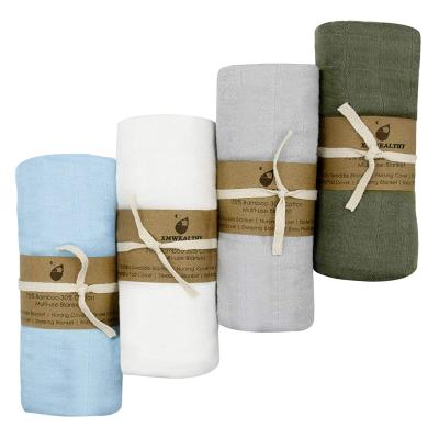 China Anti-Static 4 Packs Soft Wrap Blankets Sets Cotton Bamboo Baby Receiving Blankets Muslin Baby for sale