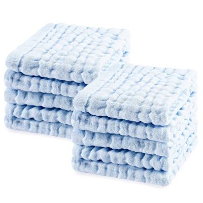 China Natural Baby Cotton Baby Face Towels Child Safe Muslin Washcloths in Blue for sale