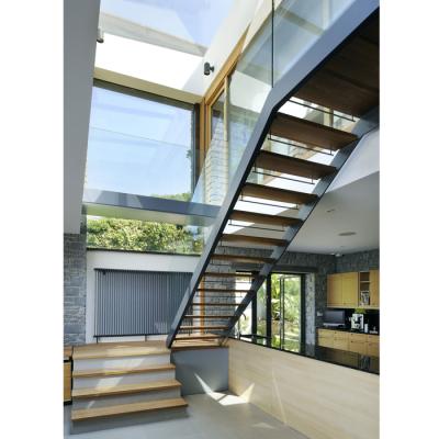 China Indoor Wood Home Prefab Steel Residential Steel Stairs House Staircase L Shaped Design for sale