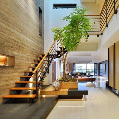 China Home Commercial Steel Wooden House Stringer Staircase Mild Steel Single Staircase Customized for sale