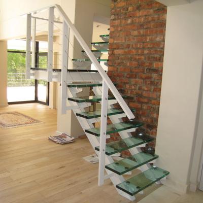 China Modern Double Stringers Metal Powder Coated Steel Glass Staircase for sale