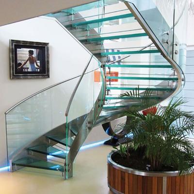 China Factory Price Home House Staircase Timber Step Tempered Glass Floating Staircase for sale