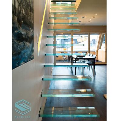 China Commercial Building Staircase Pattern Steel Timber Interior Glass Floating Glass Staircase Newly for sale