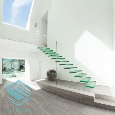 China Home Building Commercial Design Tempered Glass Treads Floating Staircase New Style for sale