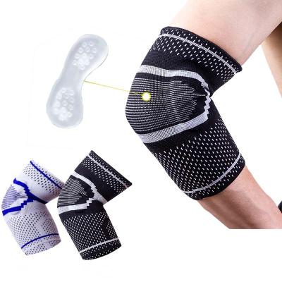 China Comfortable Breathe 3D Knitted Nylon Sports Arm Sleeve Fitness Compression Elbow Support Silicone Elbow Brace For Women Men for sale