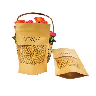 China Recycled Materials Wholesale Custom Design Stand Up Zipper Brown Kraft Paper Bag With Clear Window On The Front for sale