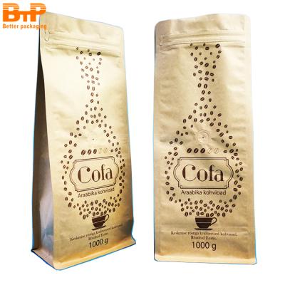 China Aseptic Custom Printed Logo Flat Bottom Kraft Biodegradable Paper Bags, Compostable / Biodegradable With Vent Valve. in 1kg for sale