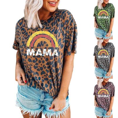 China Latest Fashion Summer Leisure QUICK DRY Round Neck Short Sleeve Leopard Printing Cotton Woman T-shirt for sale