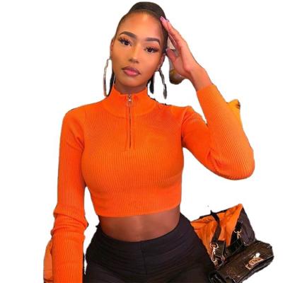 China QUICK DRY Fashionable Sexy Spring Zipper Long Sleeve Slim Women's Crop Top T-Shirt for sale