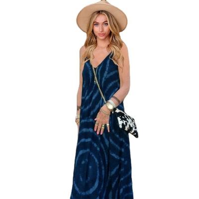 China 2022 summer fashion V-neck strap anti-static bohemian print sexy sleeveless long one-piece dress for sale