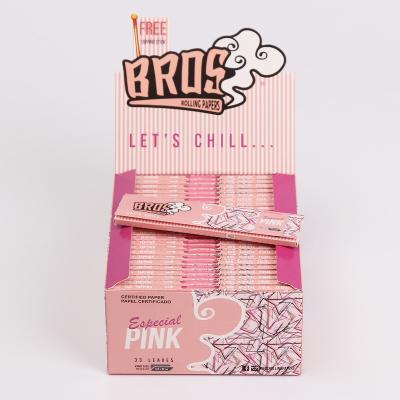 China Hot-selling Bros Product Good Quality Unbleached Paper Cheap Pink With Tall Tips 33L Rolling Paper Smoking Accessories for sale