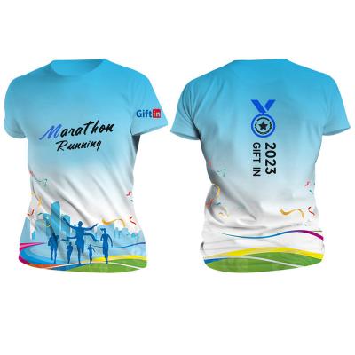 China Wholesale bulk cheap promotional half marathon run sublimation t shirts blank t-shirt Anti-wrinkle print dryfit mesh t-shirt runners run for sale