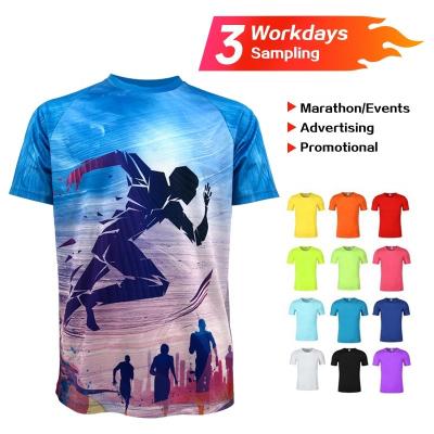 China Custom t-shirt running t-shirt polyester running 3d printing event anti-wrinkle marathon logo white sublimation t-shirts for me for sale