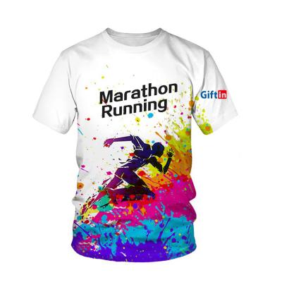 China Factory Anti-Wrinkle Logo Design Outdoor Sports Marathon 3D Sublimation Printing Dry Fit T-Shirt Directly Full Event Custom Running Polyester for sale