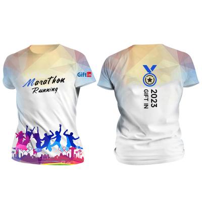 China Custom Anti-Wrinkle OEM/ODM Service Logo Designer Running Quick Dry Custom Fit Short Sleeve T-shirts Marathon Running Sport Sublimation Printed T-Shirt for sale