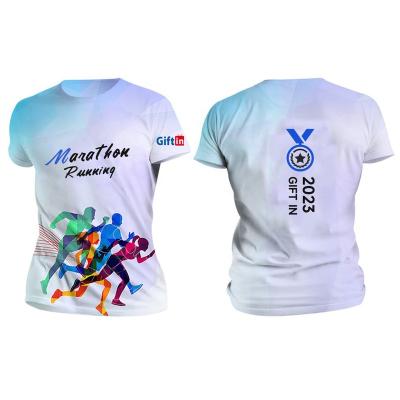 China Anti-wrinkle LOGO Promotional Marathon Events Runner Custom Wholesale All Over The Running T-shirt Sublimation Printing T-shirt for sale