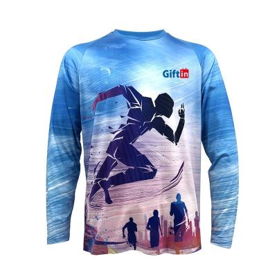 China Wholesale 3D Printing Custom Polyester Anti-Wrinkle Mens T-shirt Marathon Sport Running Full Dry Fit Sublimation Printed Long Sleeve T Shirt for sale