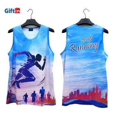 China QUICK DRY custom design single sleeveless 100% polyester shirt heat press blank runner marathon all over tank top sublimation printed for sale