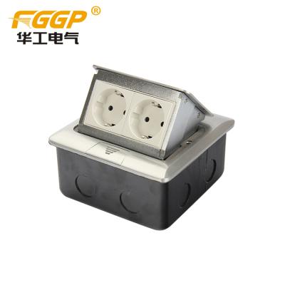 China HGD-2F Convenient European 2 Gang Power Socket Domestic Silver Floor Pop Up Cover With Box for sale