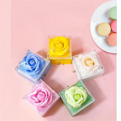 China New Recyclable Stock Wholesale Rose Jewelry Box Macaroon Color Flower Box Jewelry Box for sale