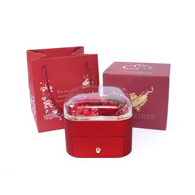 China New Flower Packaging Items Jewelry Box Immortal Flower Acrylic Pink Gift Box Necklace Ring Jewelry Storage Box Real for sale