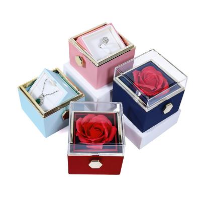 China Recyclable Running Spot Rose Jewelry Packaging Box Immortal Flower Can Knockdown Proposal Turnover Ring Necklace White Box Tanabata for sale