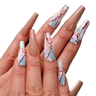 China Design Loved By Europe And The United States Artificial Nails Finished Long Fake Marbled Nail Patches Press On Nails for sale