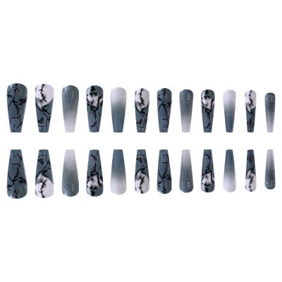 China Wholesale 24PCS/Set Design Marbled Coffin Nail Tips Europe American Style Full Cover Designed Artificial Nails Long Press On Nails for sale