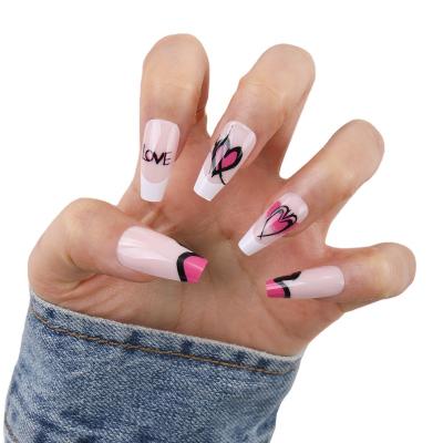 China Wholesale Custom Design 24Pcs Full Cover False Nails Marbling Long Series Coffin Nail Tips Designer Press On Nails for sale