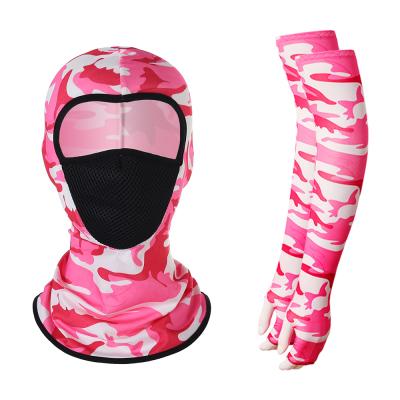 China Outdoor Sport Solid Color Ice Silk Breathable Elastic UV Protective Ice Silk Cooling Arm Sleeves Bandana Set for sale