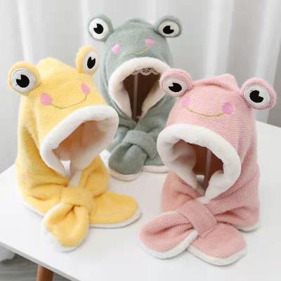 China New Children's Winter Long Hat Frog Cartoon Hat Scarf Two In One Cute Fluffy Hat Scarf for sale