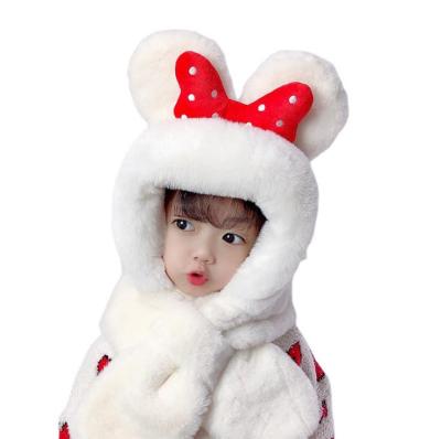 China Winter Long Plush Thick Hat Scarf Two In One Warm Kids Hat Earmuff Scarf for sale