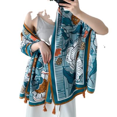 China Wholesale Multi Functional Colorful Blue Long Square Wide Cotton Breathable Beach Shawl for sale