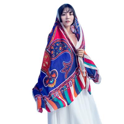 China Wholesale Fashion Long Square Satin Tassel Silk Shawl Hijab Scarf for sale