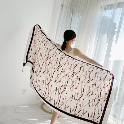 China Long Big Square Beach Shawls Fashion Printed White Hijab Scraf Shawl for sale