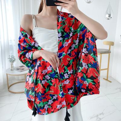 China New Design 2021 Summer Sunscreen Beach Cotton Shawl Long Long Scarf For Women for sale