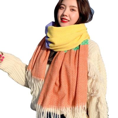 China Soft Warm Wraps Autumn Winter Muslim Headband Cotton Tassel Plaid Scarf Shawl Women Stripped Korean Sweet Fashion for sale