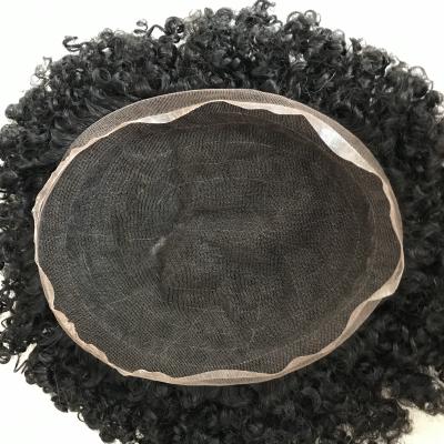 China Curly On Afro Hairpiece Replacement System 6mm Full Lace Afro Roots Injection PU Wave Hair Invisible Hairpiece Thin Skin for sale