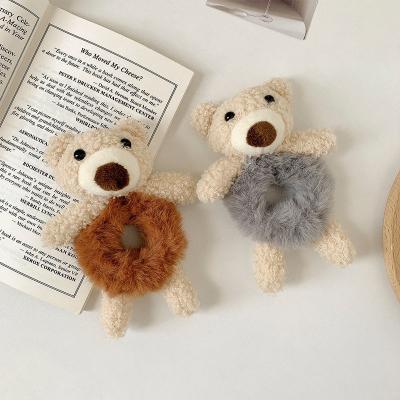 China New Net Red Ponytail Cover Female Contracted Leather Circle Ins Plush Hair Tied Elastic Hair Band Temperament Soft Cute Bear Head Rope for sale