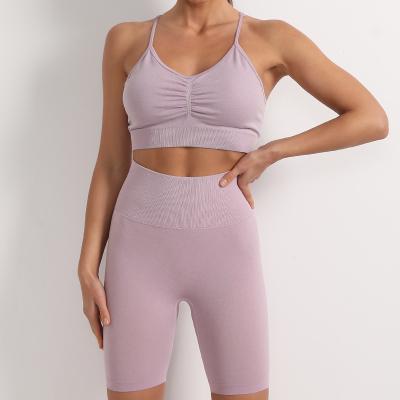 China European And American Sports Crescent Design Breathable Seamless Short Back Sling Yoga Set Women for sale