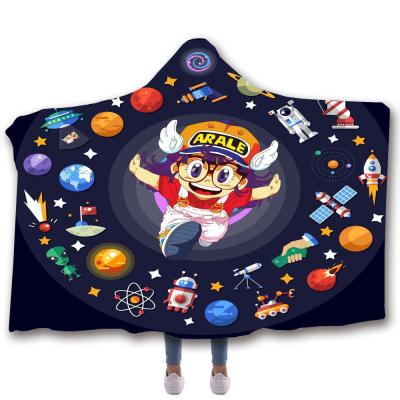 China Custom 3D Digital Printing Hooded Blanket Warm Thick Plush Double Layer Digital Printing Lazy Coat Blanket for sale