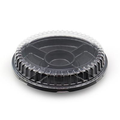 China 100% Food Grade Materials Round Multi Compartment Plastic Tray Disposable Sushi Takeaway Packaging Serving Box for sale