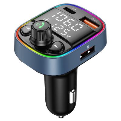 China Cyberpunk New LED Backlit Wireless 5.0 FM Transmitter Car MP3 TF/U Disk Player Car Kit Adapter Dual USB QC3.0 PD 20W Type-c Fast Charger for sale