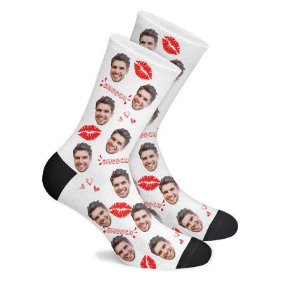 China 100% polyester socks with my face on them, picture of socks, personalized socks from photo for sale