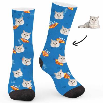 China Wholesale custom made 100% polyester socks, socks with pet faces, pet face socks for sale