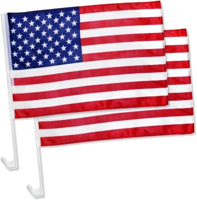 China High Quality Health Care Institutes Sublimation Double Side Printing Custom American National Flag Polyester Car Window Flag for sale