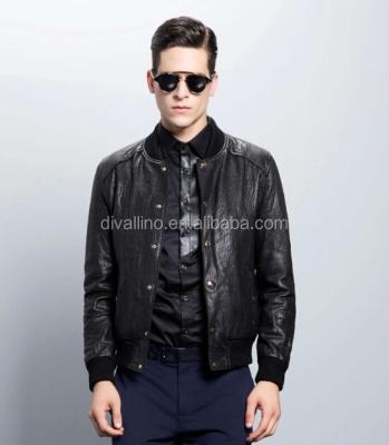 China Factory 2017 Breathable Fashion Men's Black Genuine Lambskin Leather Jacket for sale