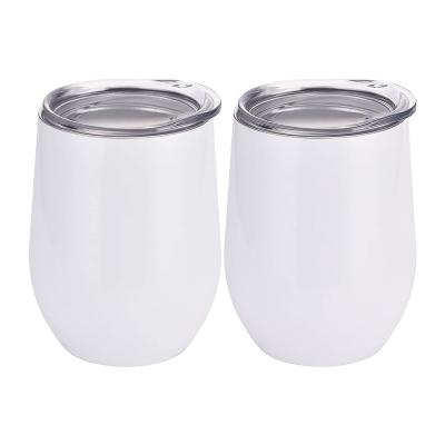 China Viable Wholesale 12oz Sublimation Wine Tumbler Egg Cup Wall Vacuum Stainless Steel Wine Cup Slide Lid Double for sale