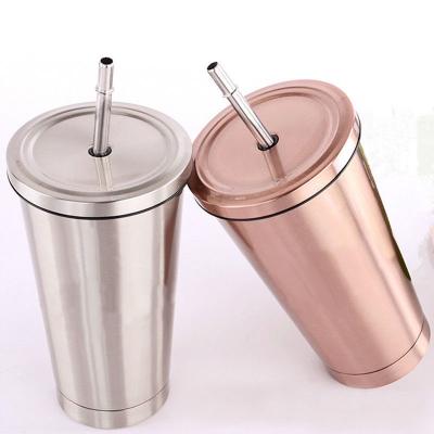 China Wholesale New Viable Hot Sale Unique Design Travel Tea Cup Stainless Steel Tumbler With Straw Battle Mug for sale